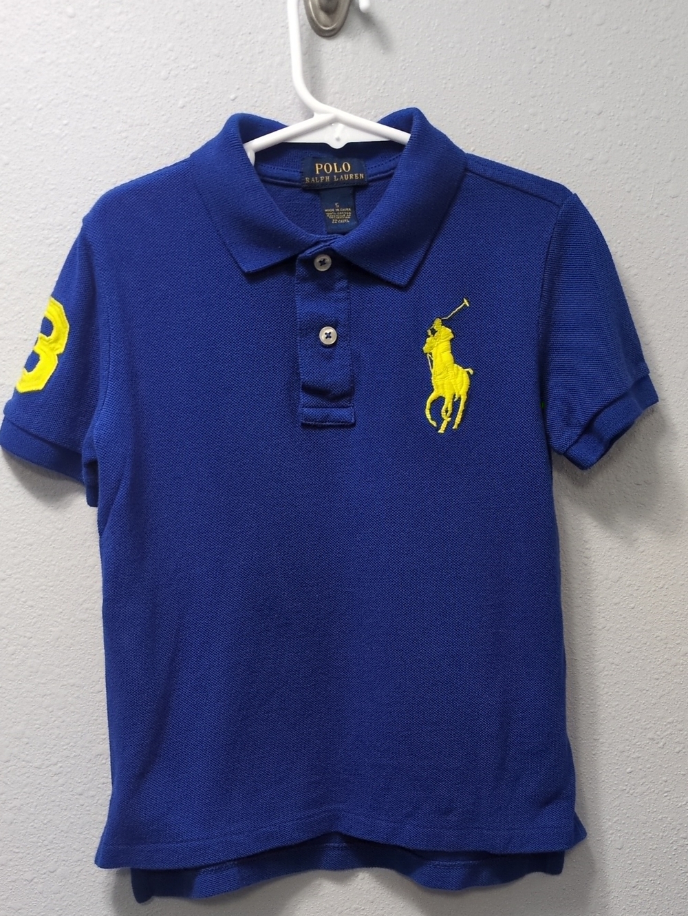Polo by Ralph Lauren Blue Polo with Large Yellow Pony and Sleeve Number